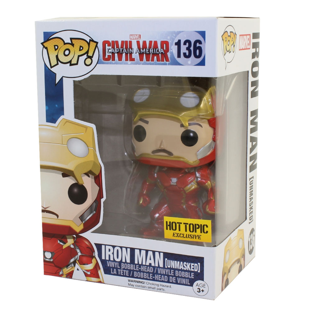 Funko POP! Vinyl Bobble Figure - Captain America: Civil War - IRON MAN (Unmasked) #136 *Exclusive*