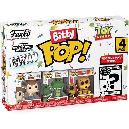 Funko Bitty Pop! Toy Story - Pack 4 Figurines Dont Mystère (Woody, Rex, Slinky…)