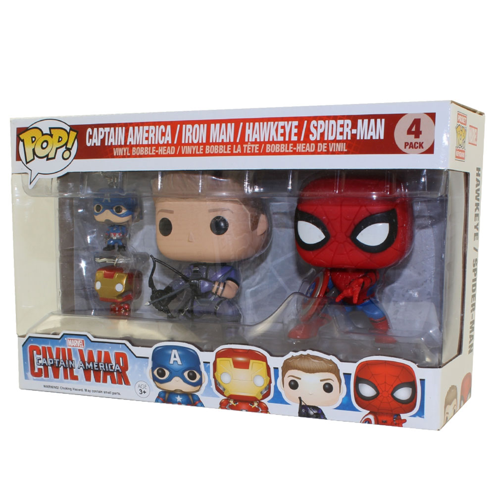 Funko POP! Vinyl Bobbles - Captain America: Civil War - 4-PACK (Hawkeye, Iron Man, Spider-man +1)