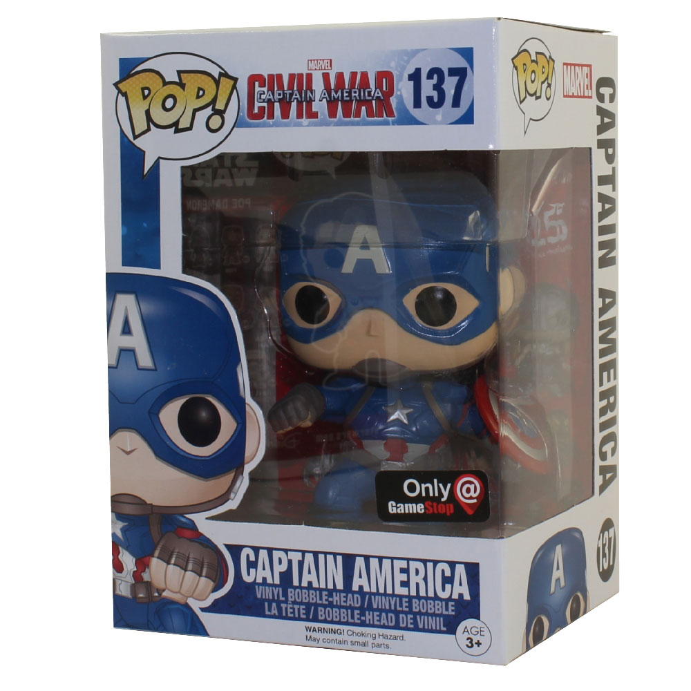 Funko POP! Vinyl Bobble - Captain America: Civil War- CAPTAIN AMERICA (Action Pose) #137 *Exclusive*