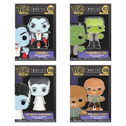 Funko POP! Horror Enamel Pins - Universal Monsters - SET OF 4 (Dracula, Frankenstein, Wolf Man +1)