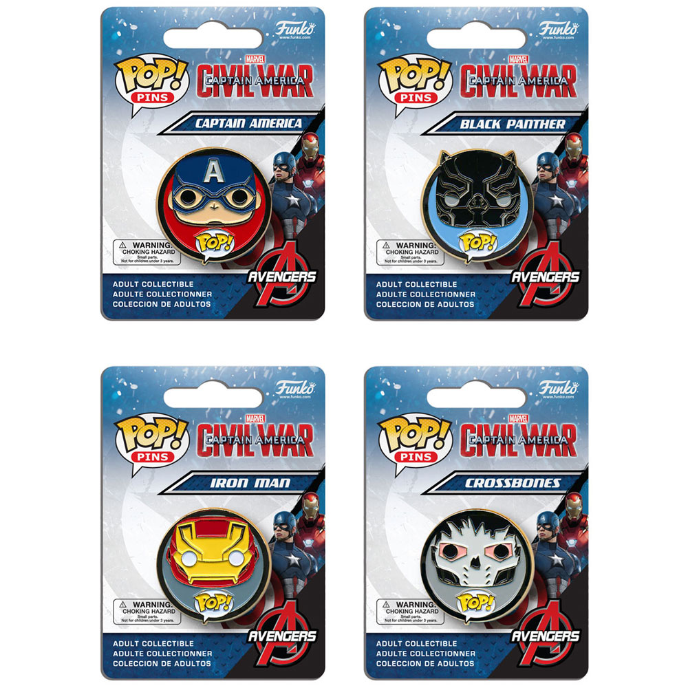 Funko POP! Pins - Captain America: Civil War - SET OF 4 (Crossbones, Iron Man, Black Panther+)