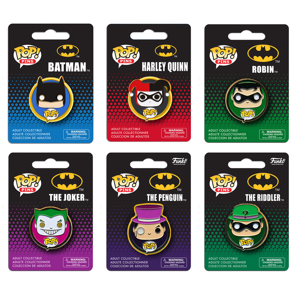Funko POP! Pins - DC Universe - SET OF 6 BATMAN CHARACTERS (1.25 inch)(Robin, Joker, Riddler, Harley