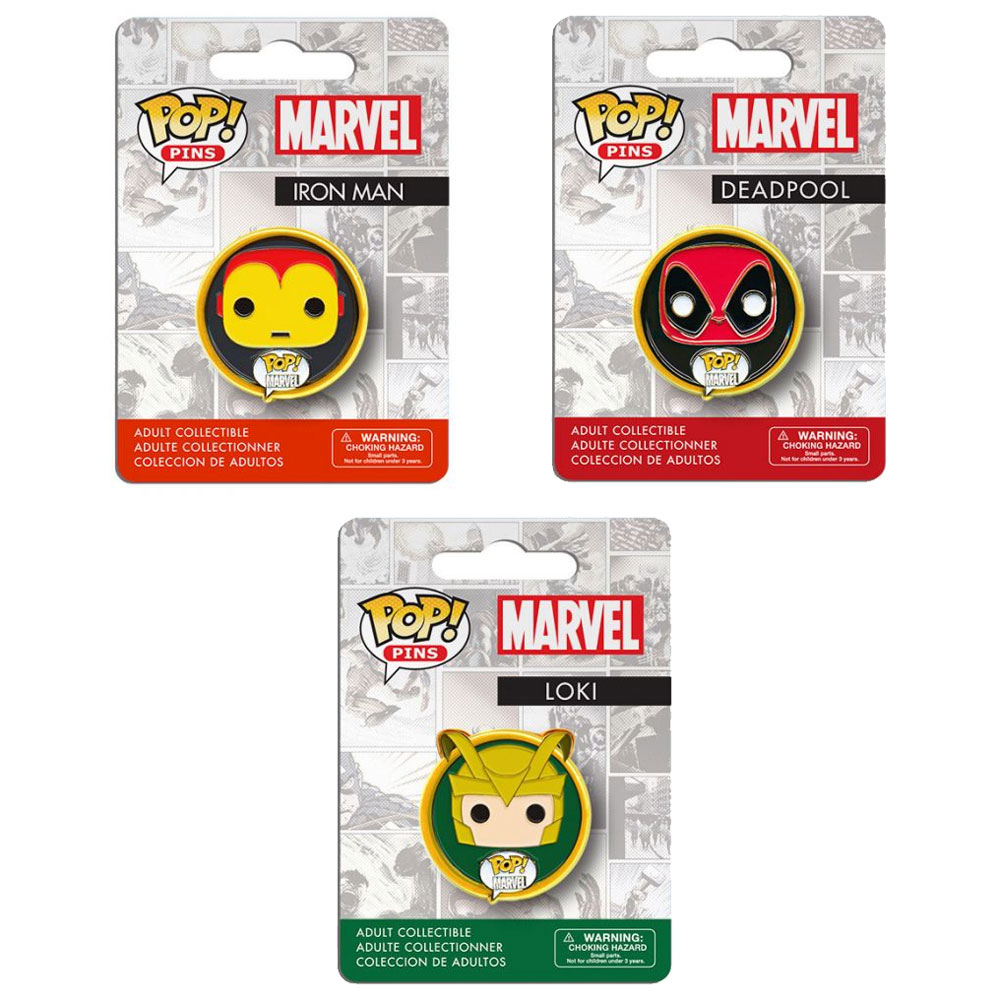 Funko POP! Pins - Marvel - SET OF 3 (Deadpool, Iron Man & Loki)