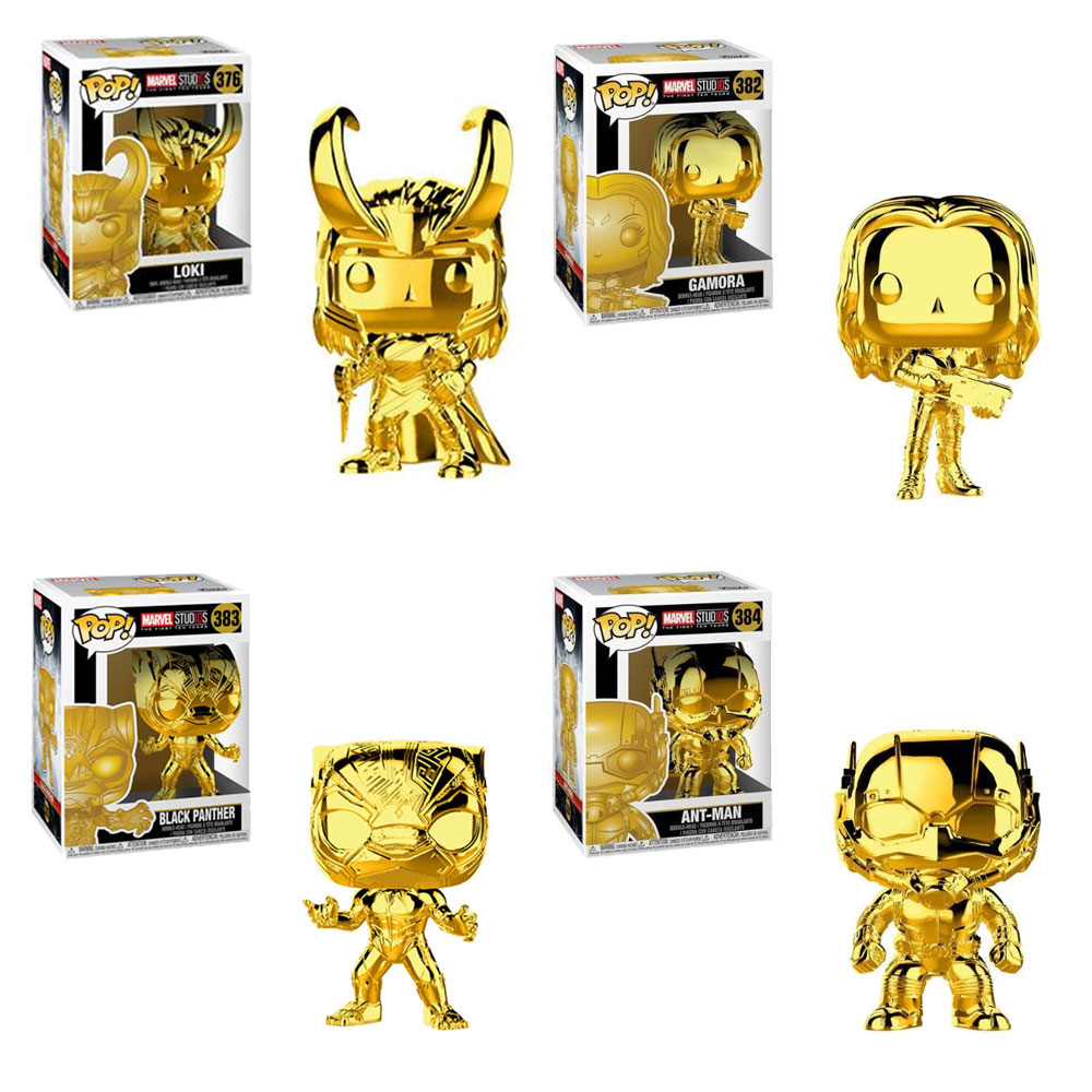 Funko POP! Marvel Studios 10 Vinyl Figures - SET OF 4 (Gamora, Loki, Black Panther +1)(Gold Chrome)