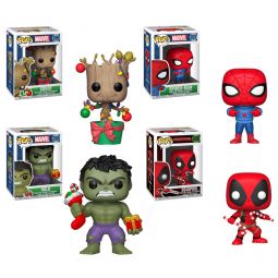 Funko POP! Marvel Holiday 2018 Vinyl Bobble Figures - SET OF 4 (Deadpool, Hulk, Groot +1)(Ship Fall) Funko POP! Marvel Holiday 2018 Vinyl Bobble Figures - SET OF 4 (Deadpool, Hulk, Groot +1)(Ship Fall)