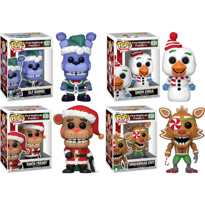  Funko Plush! FNAF Five Nights at Freddy's - Set of 4 - Holiday  Elf Bonnie, Holiday Snowman Chica, Holiday Gingerbread Foxy and Holiday  Santa Freddy