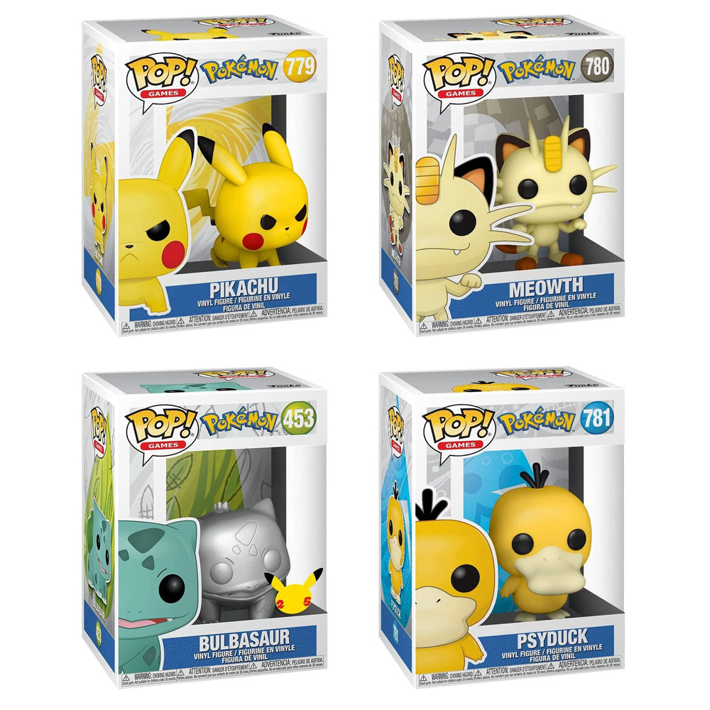 Funko POP! Games - Pokemon S7 Vinyl Figures - SET OF 4 (Attack Pikachu, Meowth, Psyduck +1)