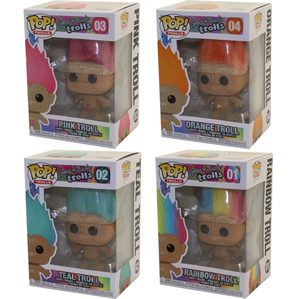 Funko POP! Trolls Vinyl Figure - SET OF 4 TROLLS (Teal, Rainbow, Pink & Orange)