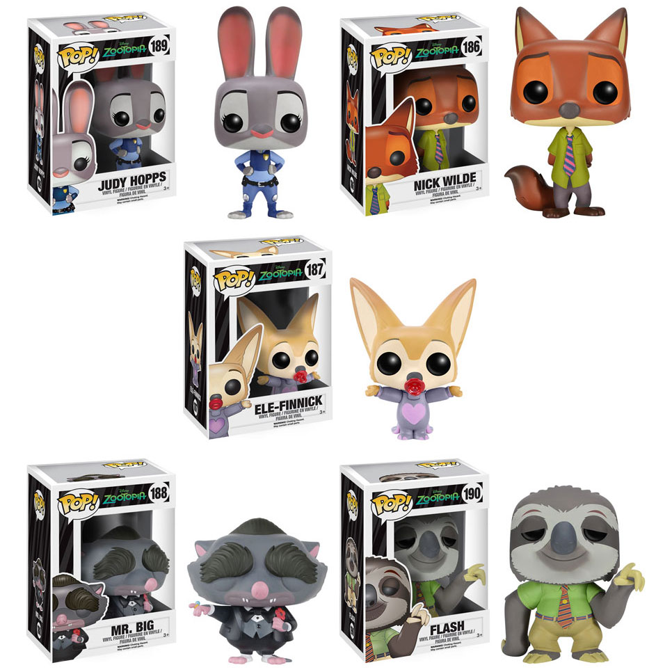 Funko POP! Movies - Zootopia - Vinyl Figures - SET OF 5 (Flash, Mr Big, Nick, Judy & Ele-Finnick)