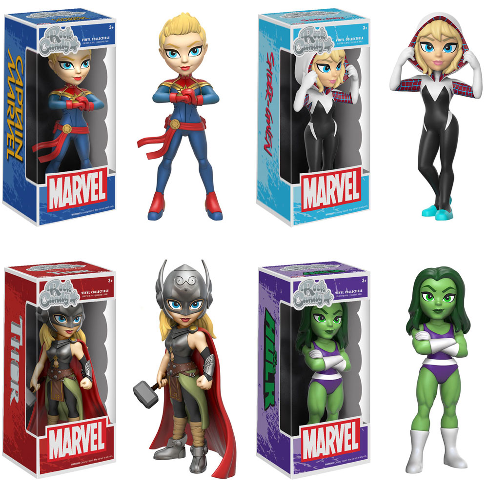 Funko Rock Candy - Marvel Vinyl Figures - SET OF 4 (Lady Thor, She-Hulk, Spider-Gwen & Captain Marve