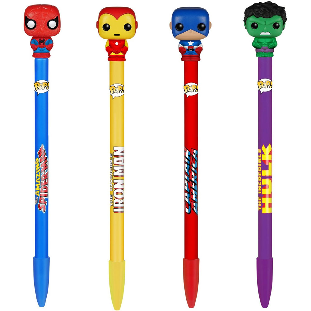 Funko Collectible Pens with Toppers - Marvel - SET OF 4 (Spider-Man, Iron Man, Hulk & Capt America)