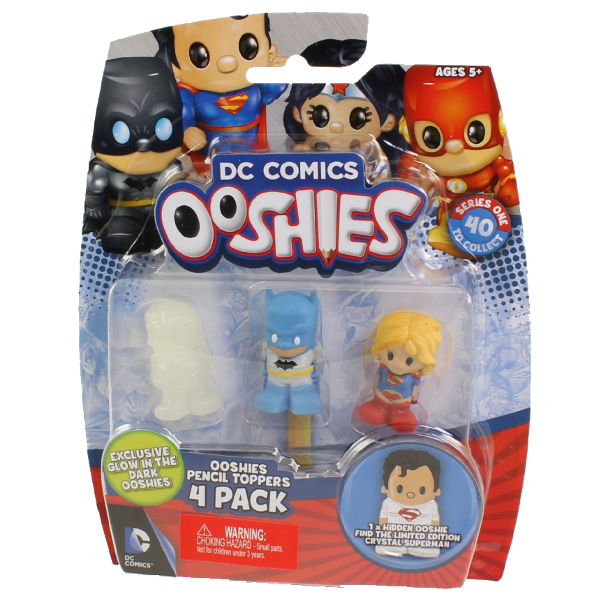 Jakks Pacific Toys - Ooshies Pencil Toppers - DC Comics S1 - 4-PACK (Batman, Glow Aquaman +2)