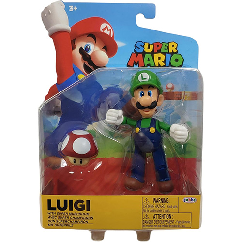 Jakks Pacific Toys - Super Mario Figure Pack - LUIGI with Super Mushroom (4 inch)