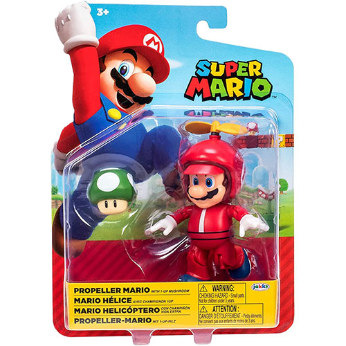 Jakks Pacific Toys - Super Mario Figure Pack - PROPELLER MARIO with 1-UP Mushroom (4 inch)