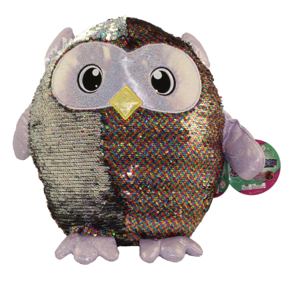 License 2 Play - Shimmeez Sequin Plush - LEO the Owl (Rainbow & Silver)(JUMBO - 14 inch)