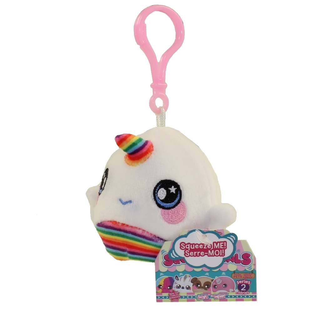 License 2 Play - Squeezamals Scented Plush - RAINBOW NARWHAL (Plastic Key Clip - 2.5 inch)