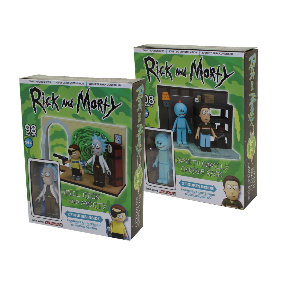McFarlane Toys Building Small Sets - Rick and Morty - SET OF 2 (Evil R&M & Smith Garage Rack)