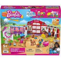 MEGA Construx - Barbie Building Set - HORSE STABLES (3 Dolls & 9 Animals)(304 Pieces) HDJ87