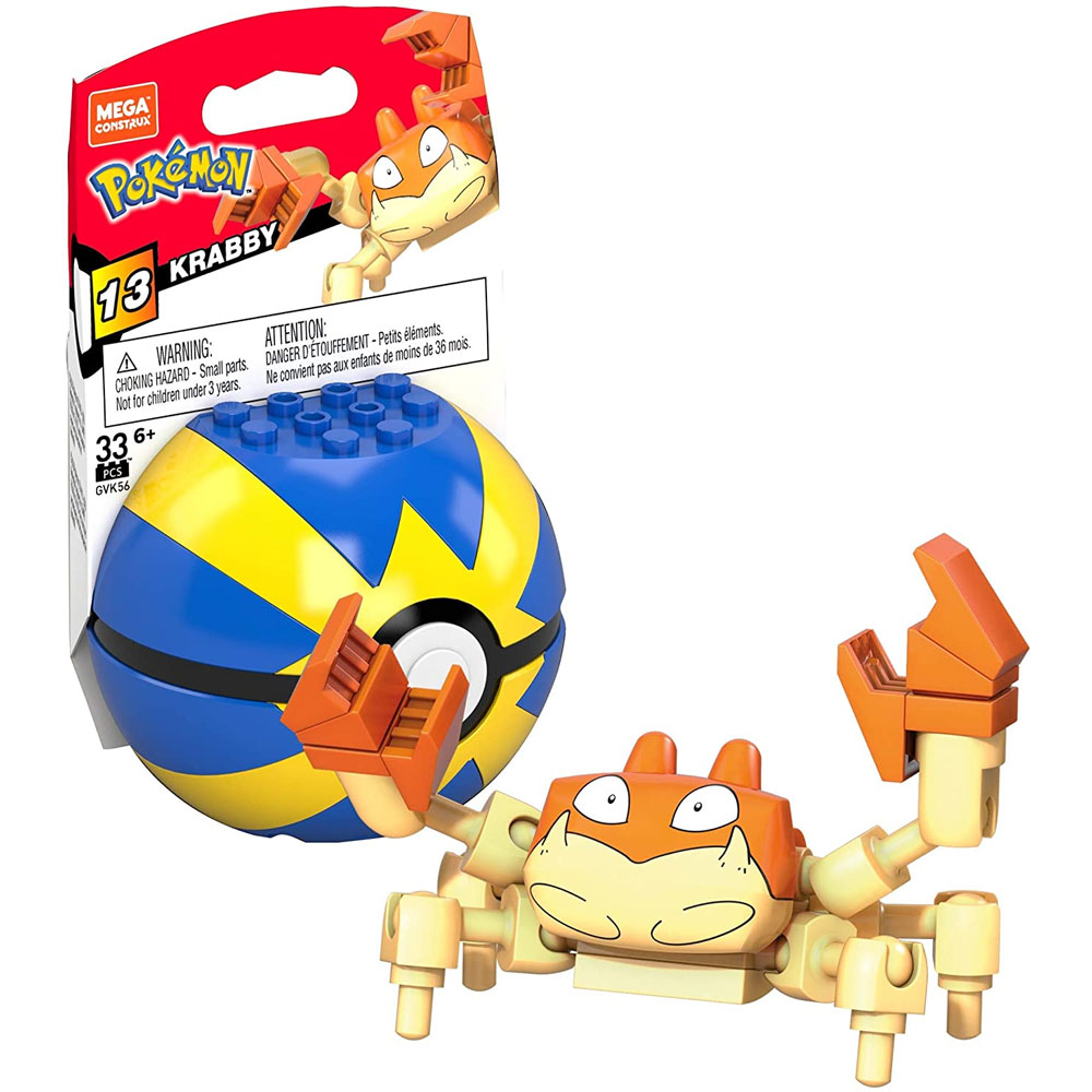 MEGA Construx - Pokemon Pokeball Set S13 - KRABBY in Quick Ball (33 Pieces) GVK56