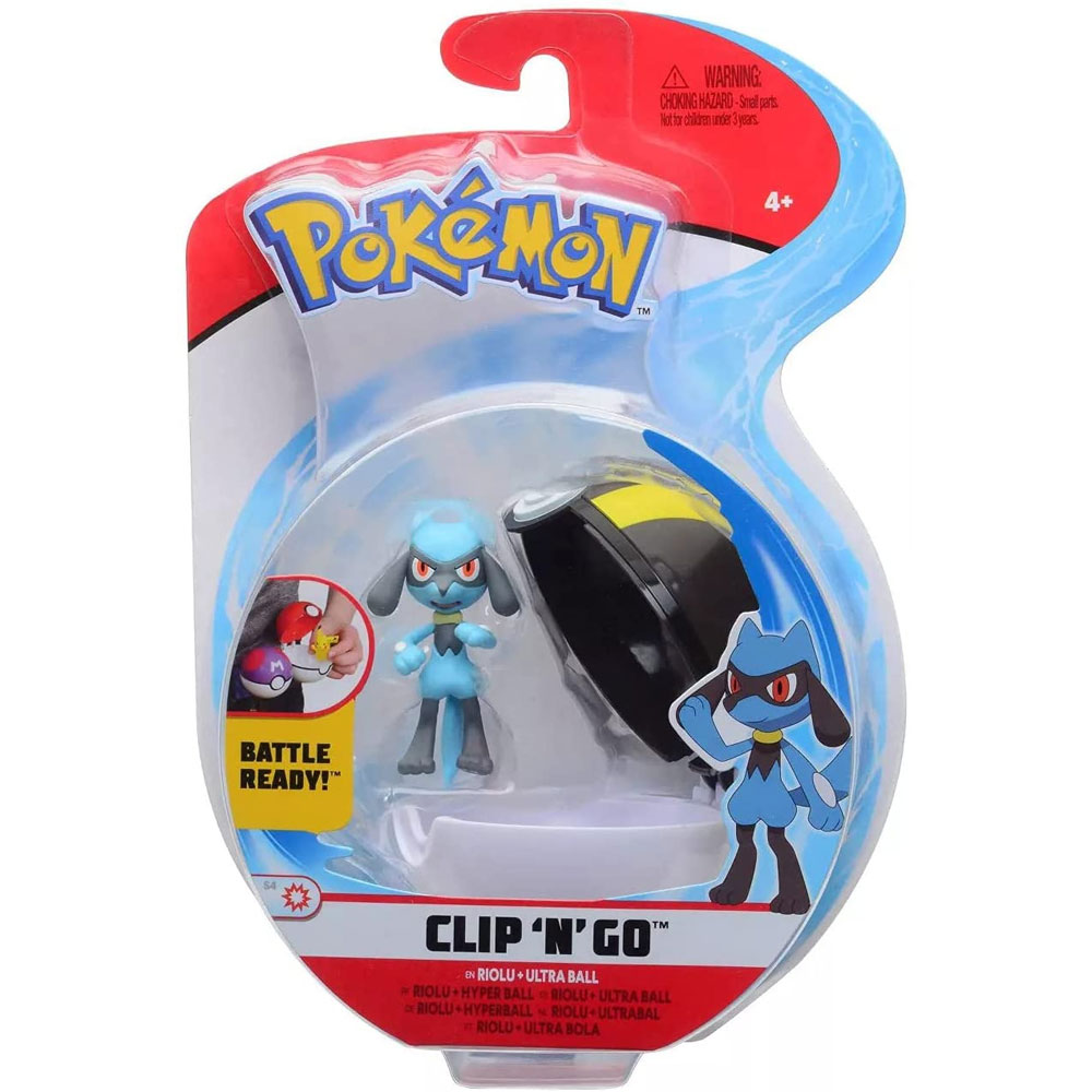 Jazwares - Pokemon Clip 'N' Go S4 Poke Ball & Figure - RIOLU w/ Ultra Ball (3 inch)