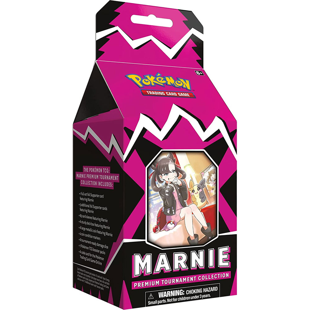 Pokemon Cards - Premium Tournament Collection - MARNIE (65 Sleeves, Deck Box, 7 Boosters & more)