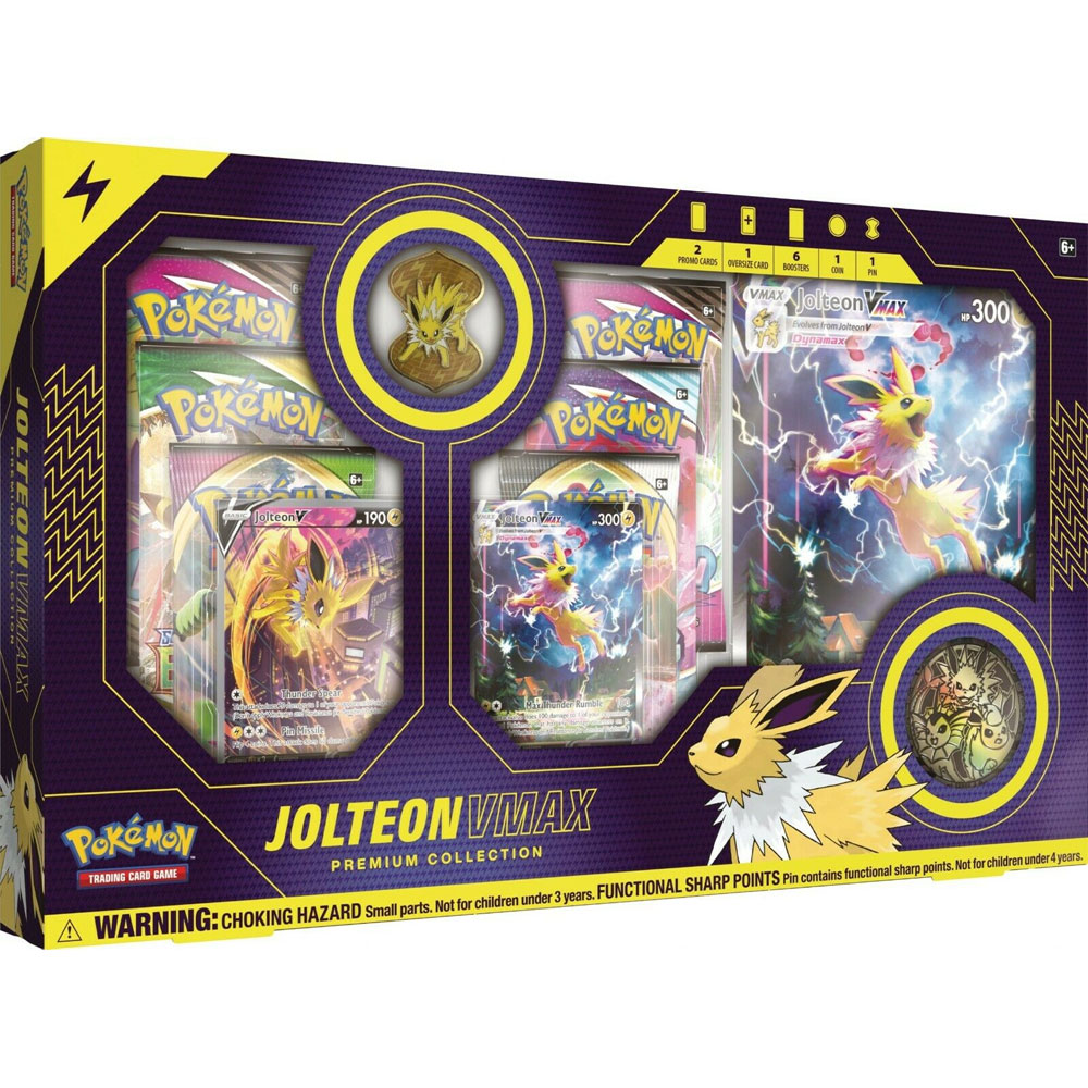 Pokemon Cards - JOLTEON VMAX PREMIUM COLLECTION (6 packs, Large Coin, Pin, Oversize Card, Foils)