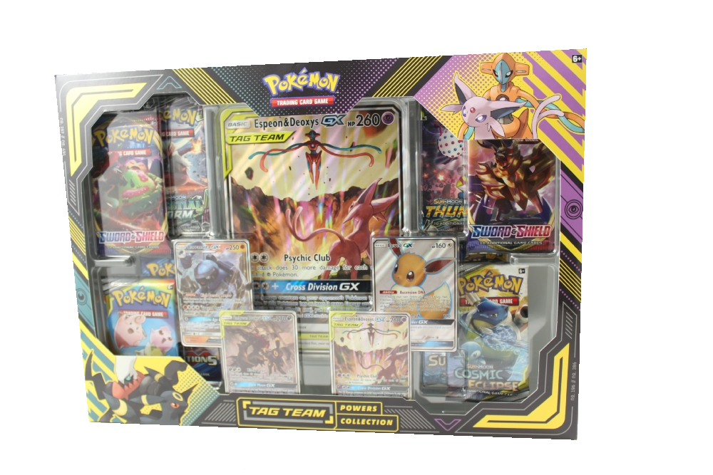 Pokemon Cards - TAG TEAM POWERS COLLECTION - ESPEON & DEOXYS-GX (8 Packs, 5 Foils & More)