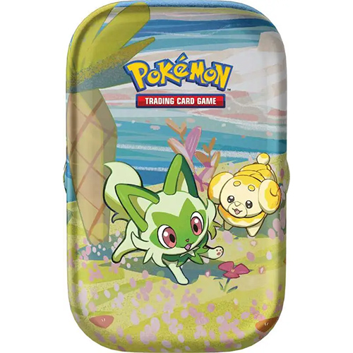 Pokemon Paldea Friends Mini Tin - SPRIGATITO & FIDOUGH (2 Packs, 1 sticker sheet & art card)