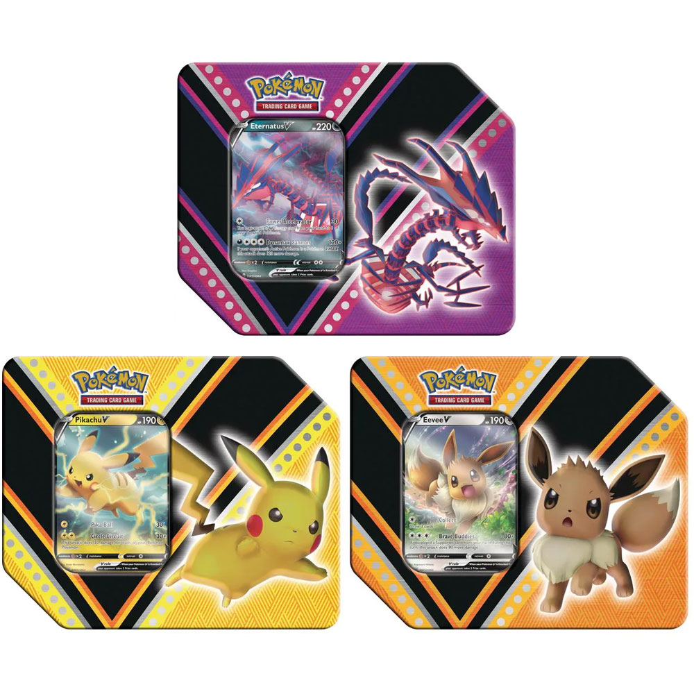 Pokemon 2020 V Powers Collectors Tins - SET OF 3 (Pikachu V, Eevee V & Eternatus V)
