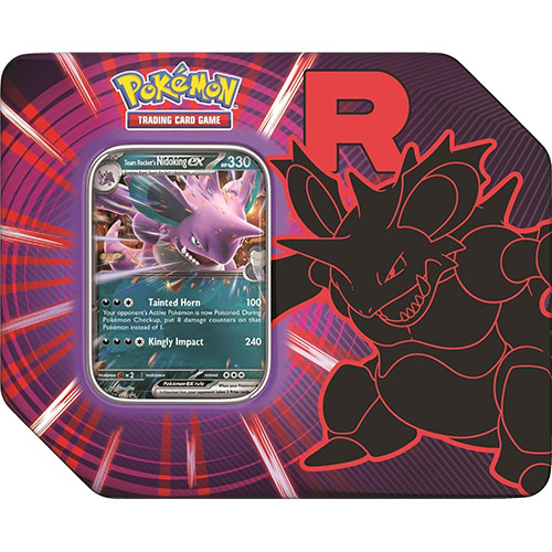Pokemon 2025 Team Rocket Collectors Tin - TEAM ROCKET'S NIDOKING EX (5 Packs & 1 Foil)