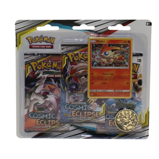 Pokemon Cards Sun Moon Cosmic Eclipse Victini Blister Pack 3 Boosters1 Coin 1 Foil