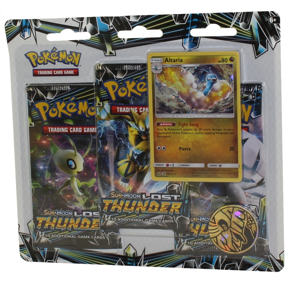 Pokemon Cards - Sun & Moon Lost Thunder - ALTARIA BLISTER PACK (3 Boosters,1 Coin & 1 Foil)