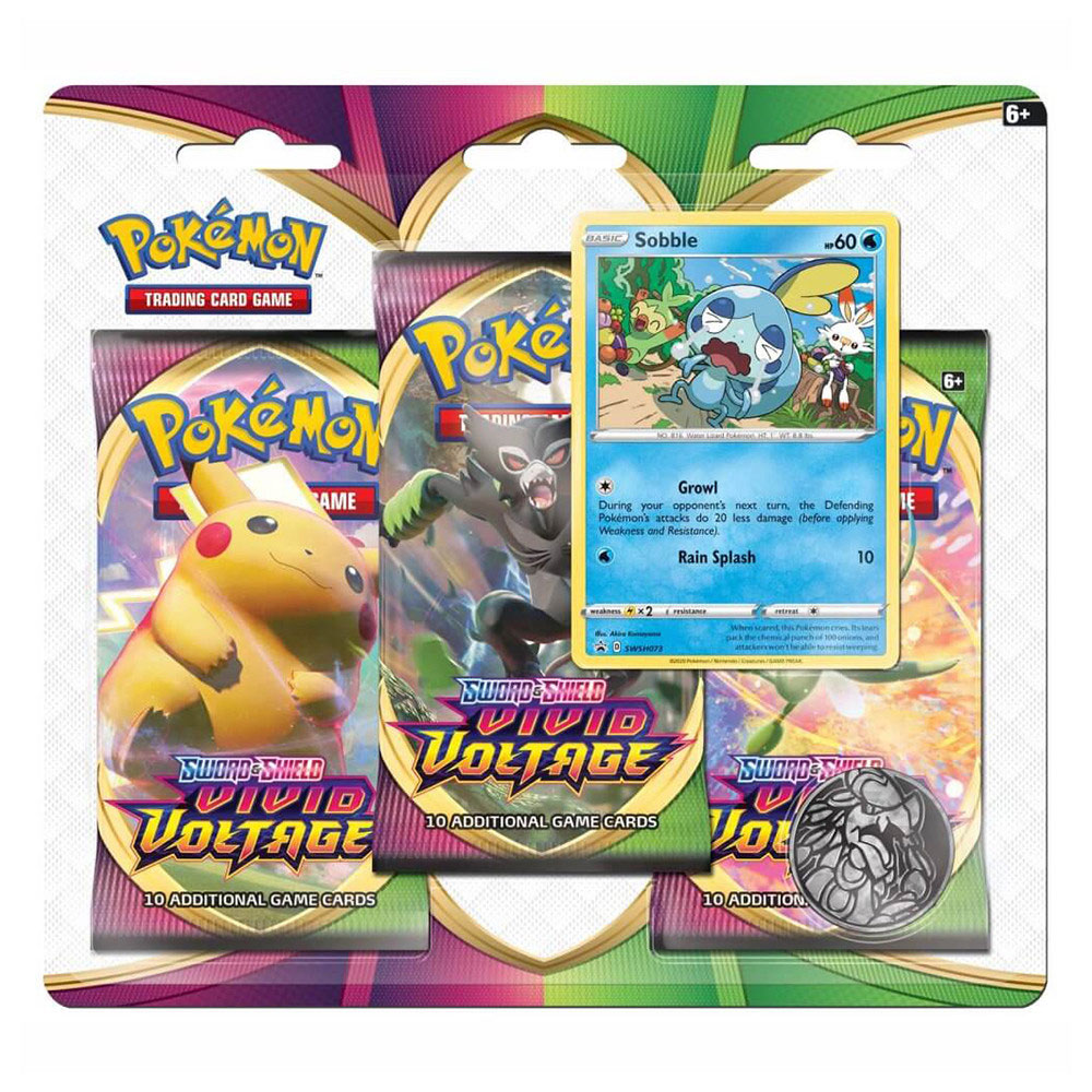 Pokemon Cards - Sword/Shield: Vivid Voltage - SOBBLE BLISTER PACK (3 Boosters, 1 Coin & 1 Foil)