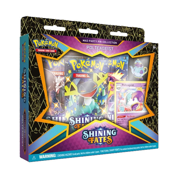 Pokemon Cards - SHINING FATES MAD PARTY PIN COLLECTION (Polteageist) (1 Pin, 3 Packs & 1 Foil)