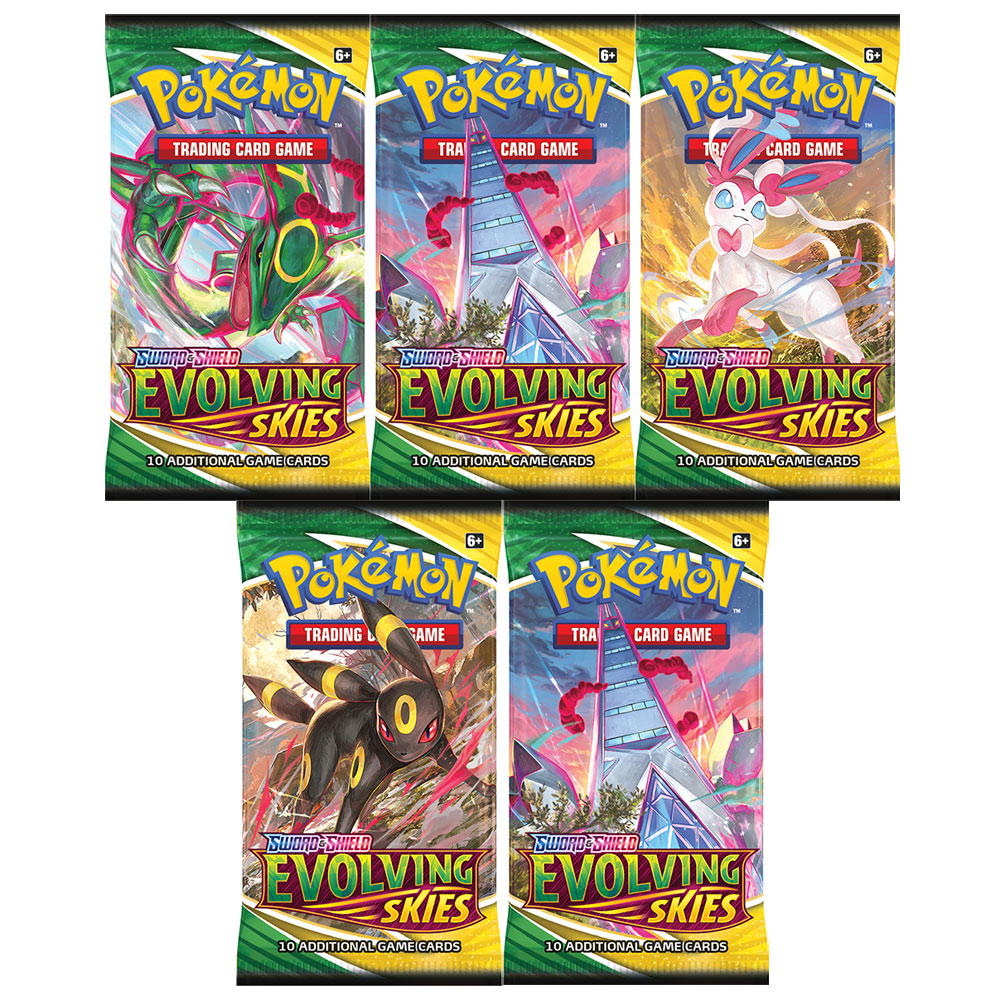 Pokemon Cards - Sword & Shield: Evolving Skies - BOOSTER PACKS (5 Pack  Lot):  - Toys, Plush, Trading Cards, Action Figures & Games  online retail store shop sale