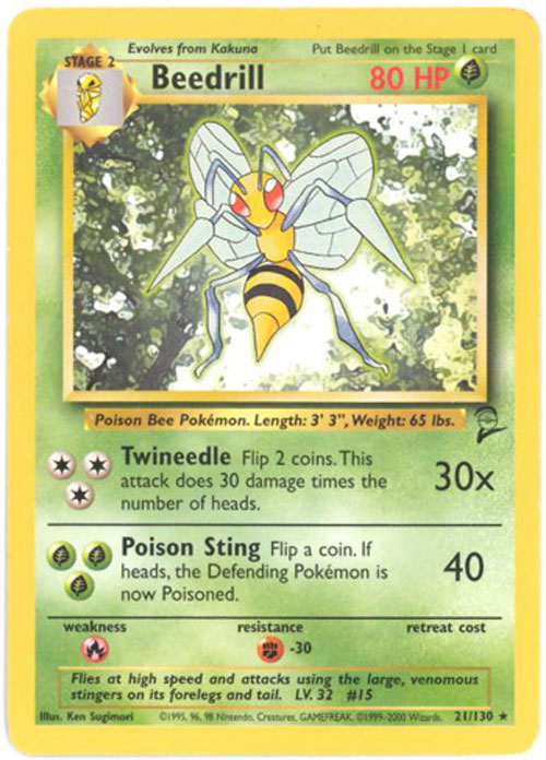 Pokemon Card - Base 2 Set 21/130 - BEEDRILL (rare)