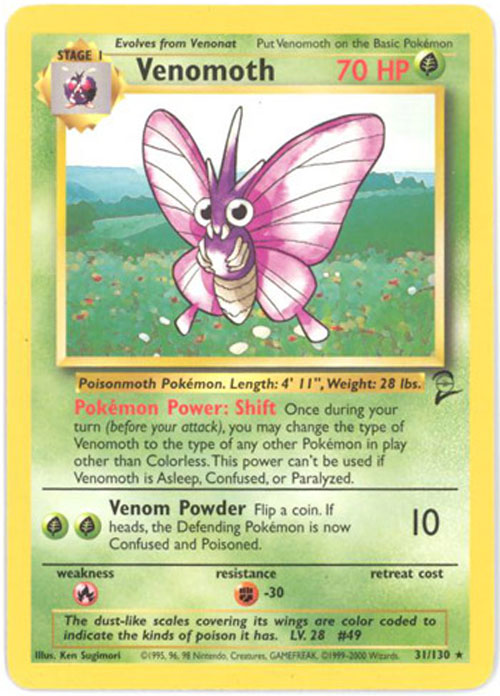 Pokemon Card - Base 2 Set 31/130 - VENOMOTH (rare)