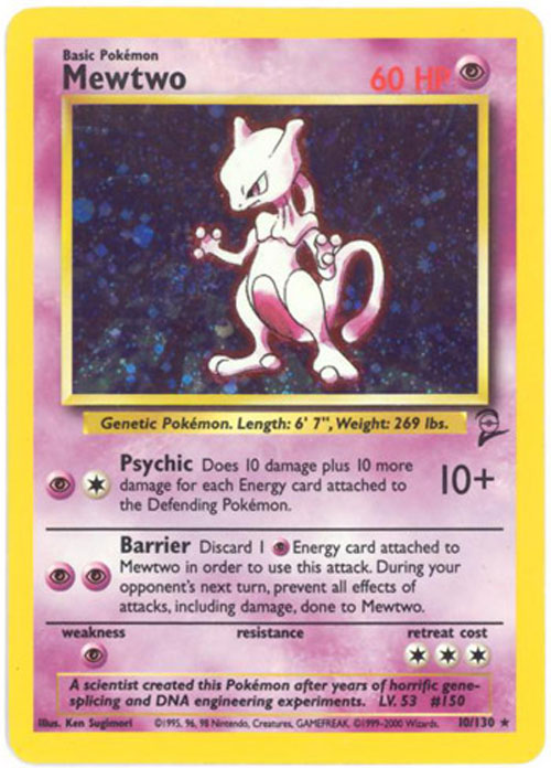 Pokemon Card - Base 2 Set 10/130 - MEWTWO (holo-foil)