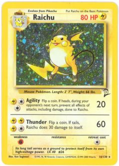 Pokemon Card - Base 2 Set 16/130 - RAICHU (holo-foil)