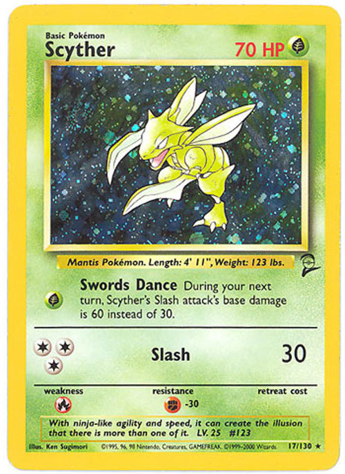 Pokemon Card - Base 2 Set 17/130 - SCYTHER (holo-foil)