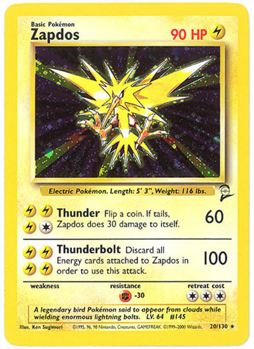 Pokemon Card - Base 2 Set 20/130 - ZAPDOS (holo-foil)