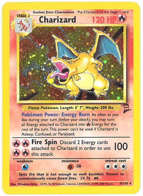 Pokemon Card - Base 2 Set 4/130 - CHARIZARD (holo-foil) *Played*