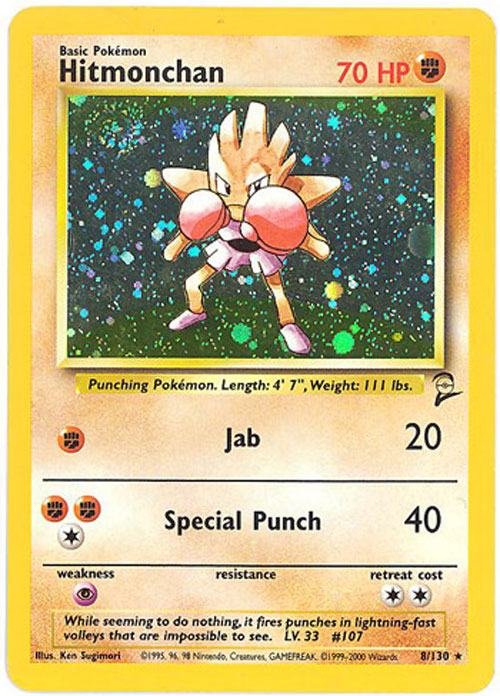 Pokemon Card - Base 2 Set 8/130 - HITMONCHAN (holo-foil)