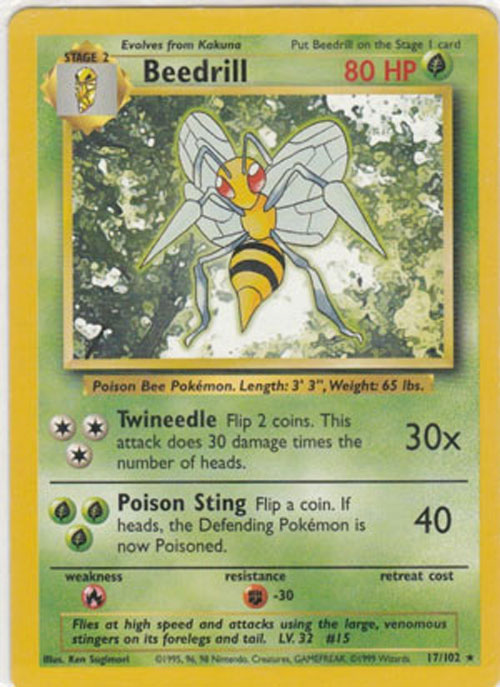Pokemon Card - Base 17/102 - BEEDRILL (rare)