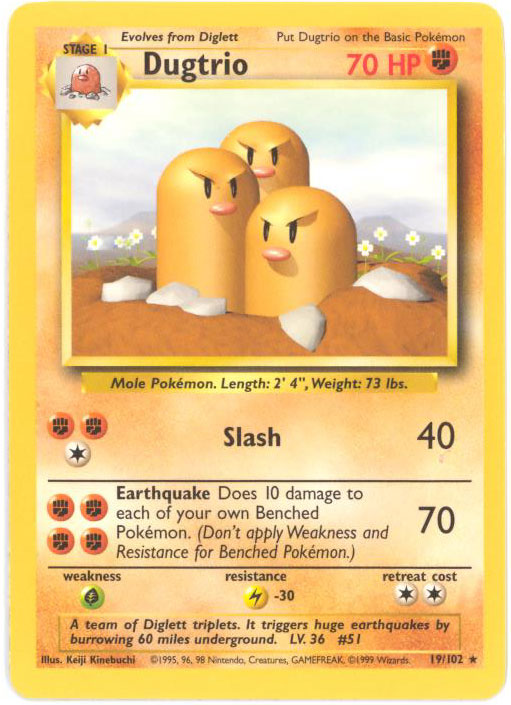 Pokemon Card - Base 19/102 - DUGTRIO (rare) *Played*