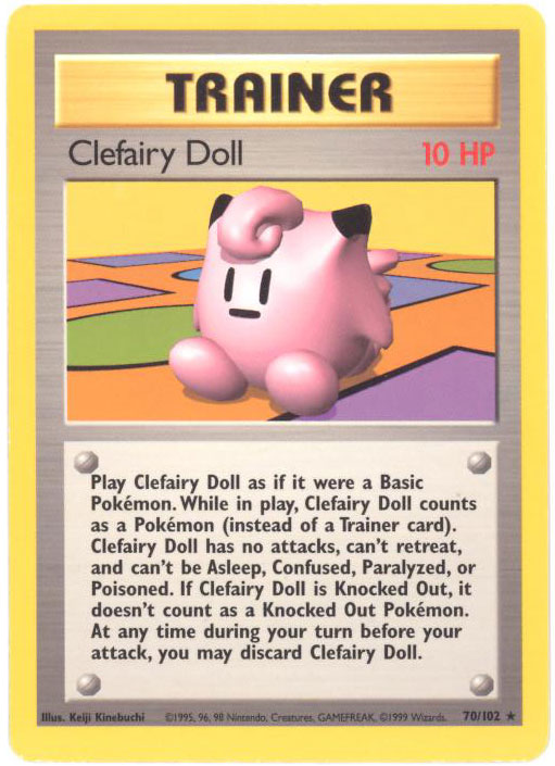 Rare Trainer Pokemon Card Clefairy Doll 70/102 Base Set NM