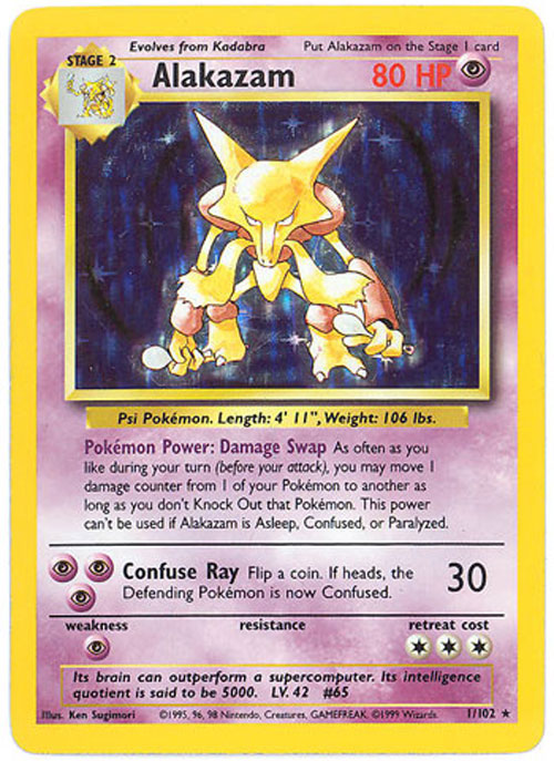 Pokemon Card - Base 1/102 - ALAKAZAM (holo-foil)