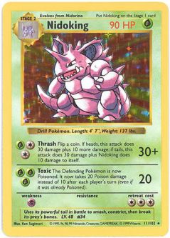 Pokemon Card - Base 11/102 - NIDOKING (holo-foil) **Shadowless** *Played*