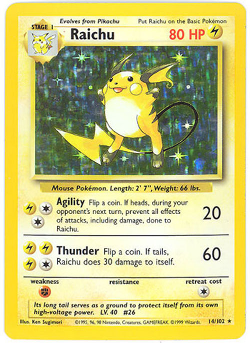 Pokemon Card - Base 14/102 - RAICHU (holo-foil)
